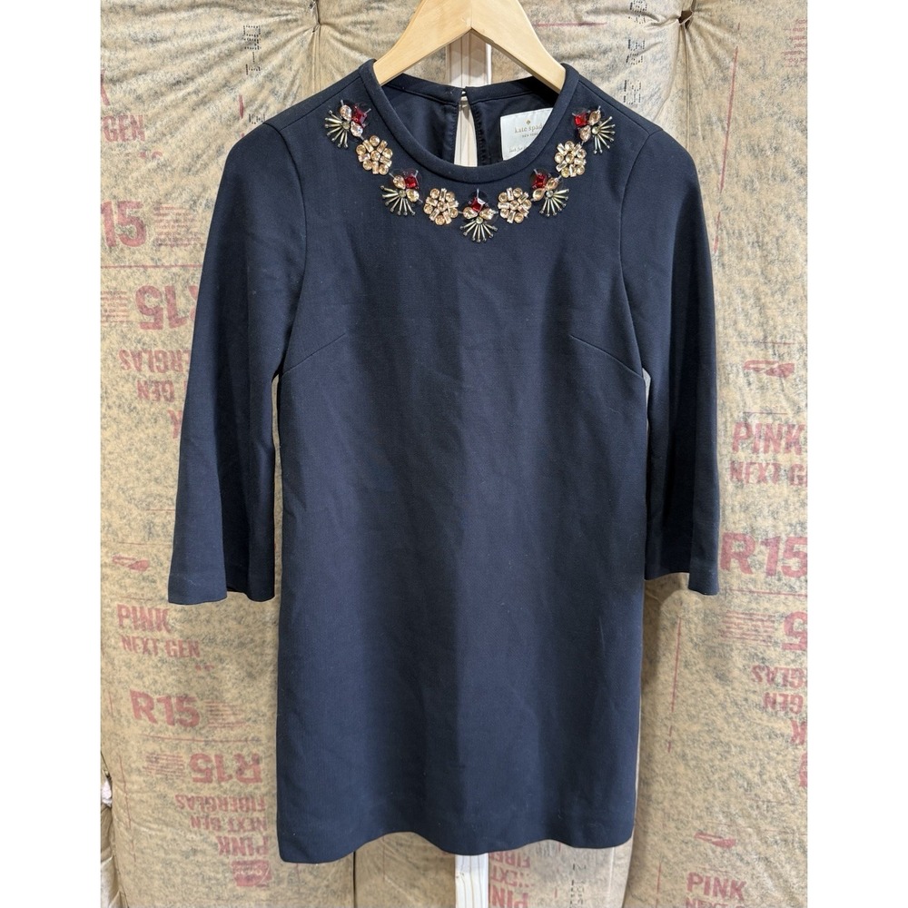 Kate Spade Lucy‎ Jeweled Neckline Knit Shift Dress Black Size 00